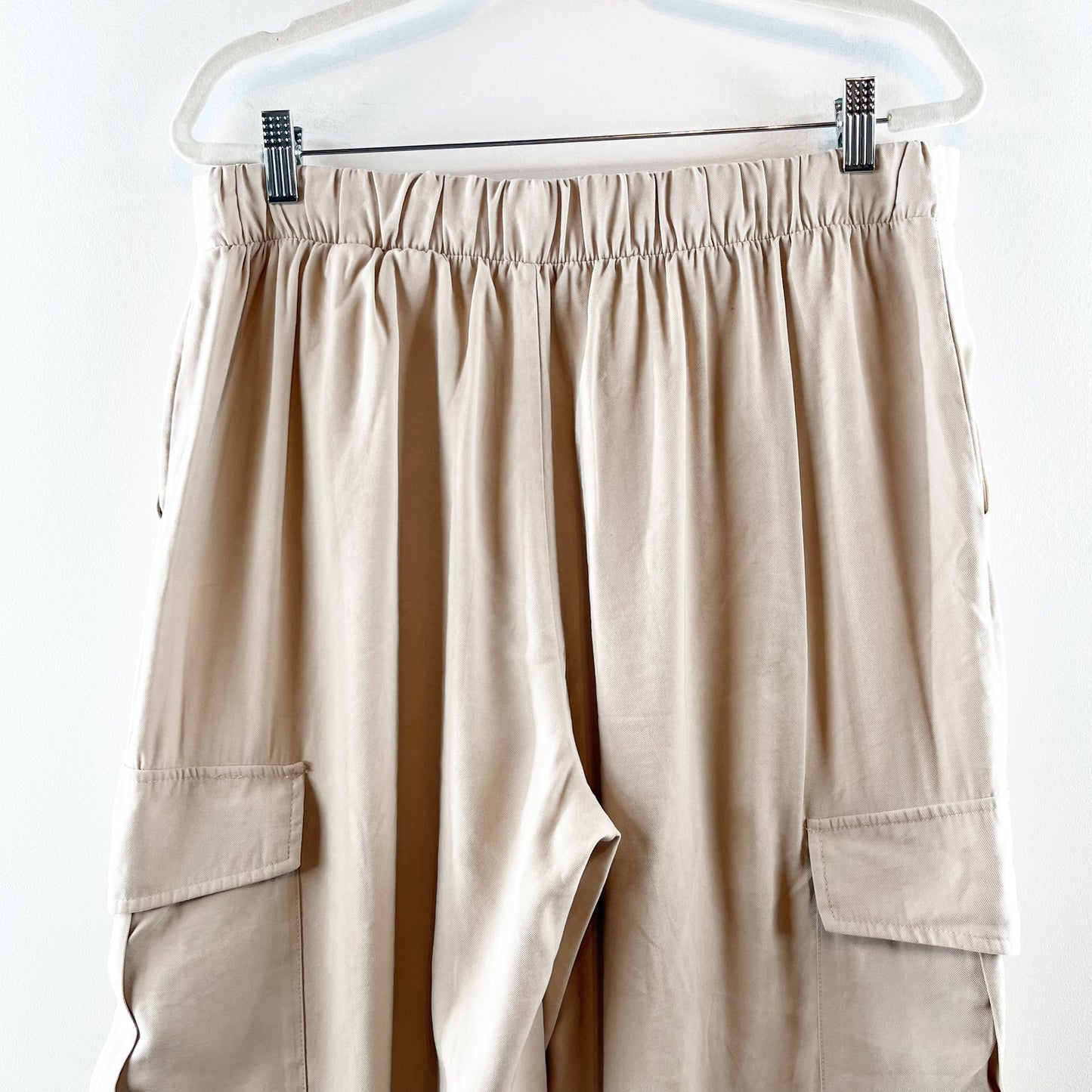 ZARA High Rise Wide Leg Cargo Pocket Pants Tan Beige Khaki XL