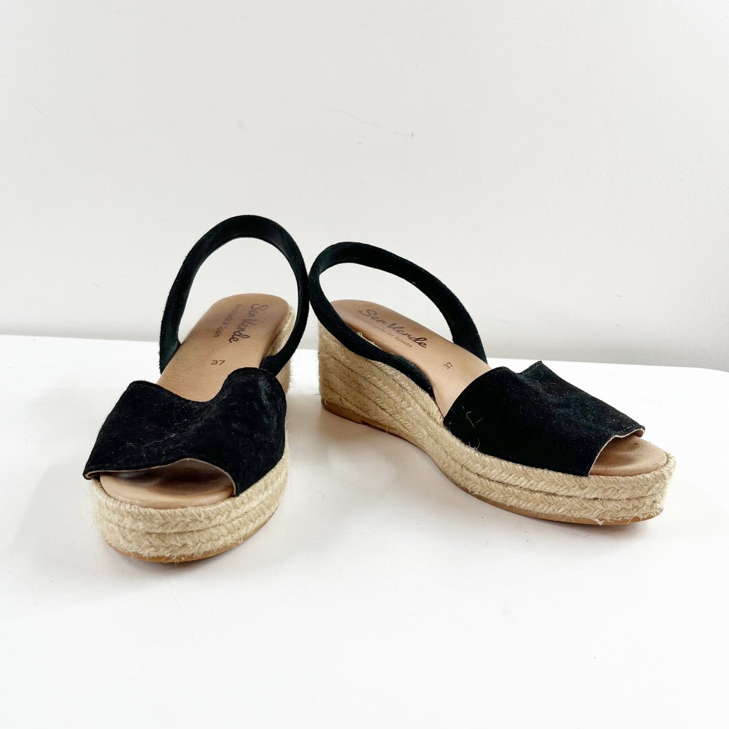 Ser Verde Peep Toe Slingback Espadrille Sandals Black 37 / US 6.5