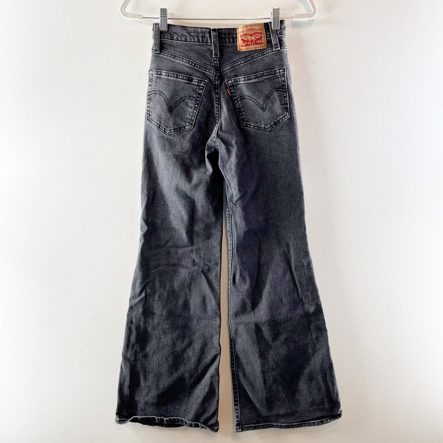 Levi's High Rise Ribcage Bell Flare Jeans Dark Wash Black 25