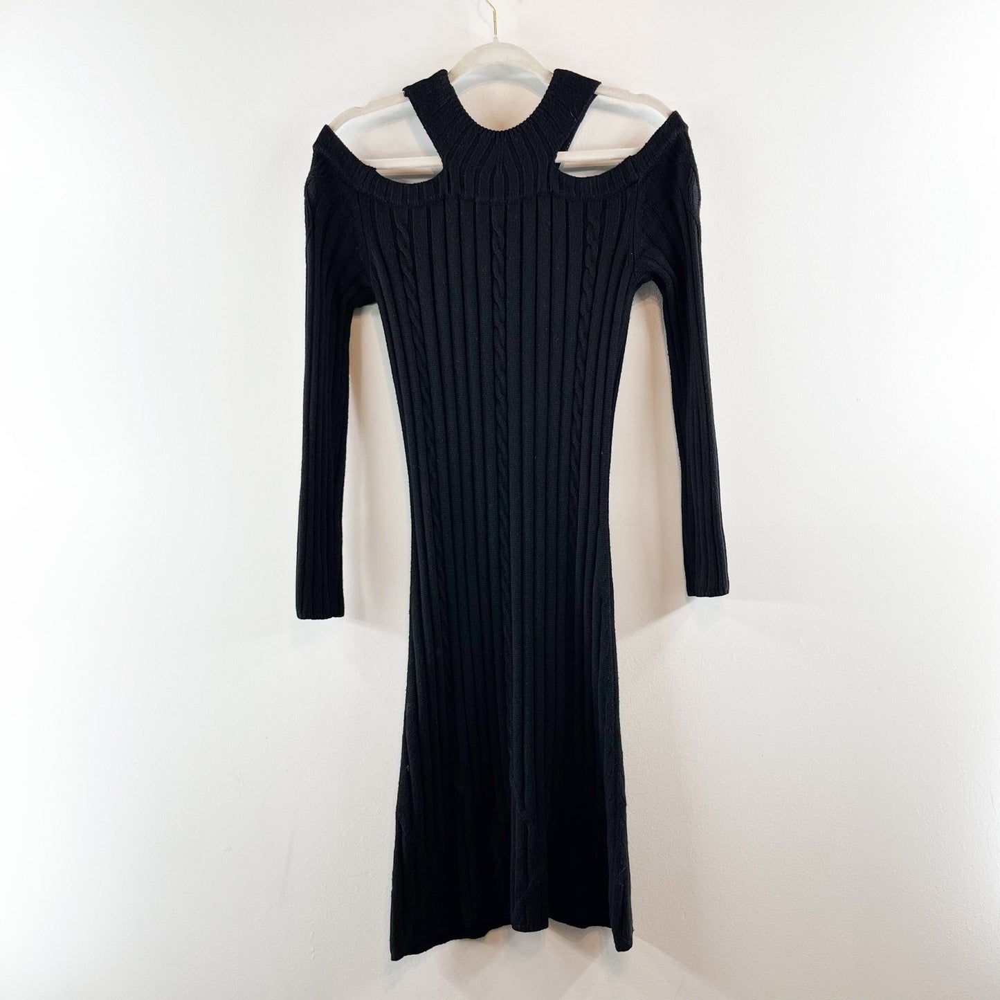 Anne Fontaine Amandine Long Sleeve Knit Dress With Shoulder Cutouts Black Small