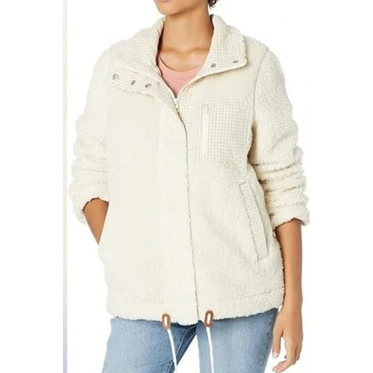 Madewell Resourced Sherpa Full Zip Jacket Cream Gingham Small