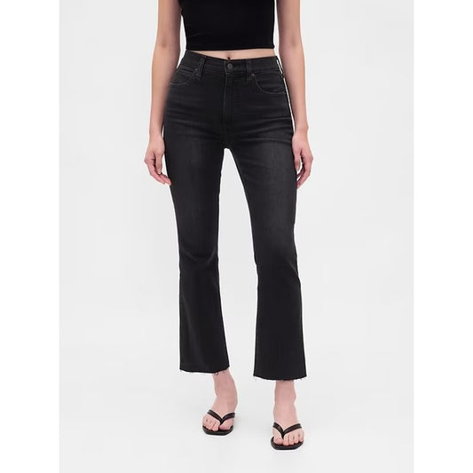 GAP High Rise Kick Fit Raw Hem Flare Cropped Jeans Black 12