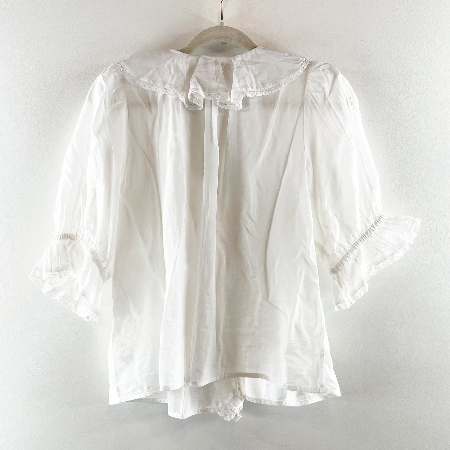 Madewell Blaire Pintucked Ruffled Puff-Sleeve V-Neck Blouse Top White Small