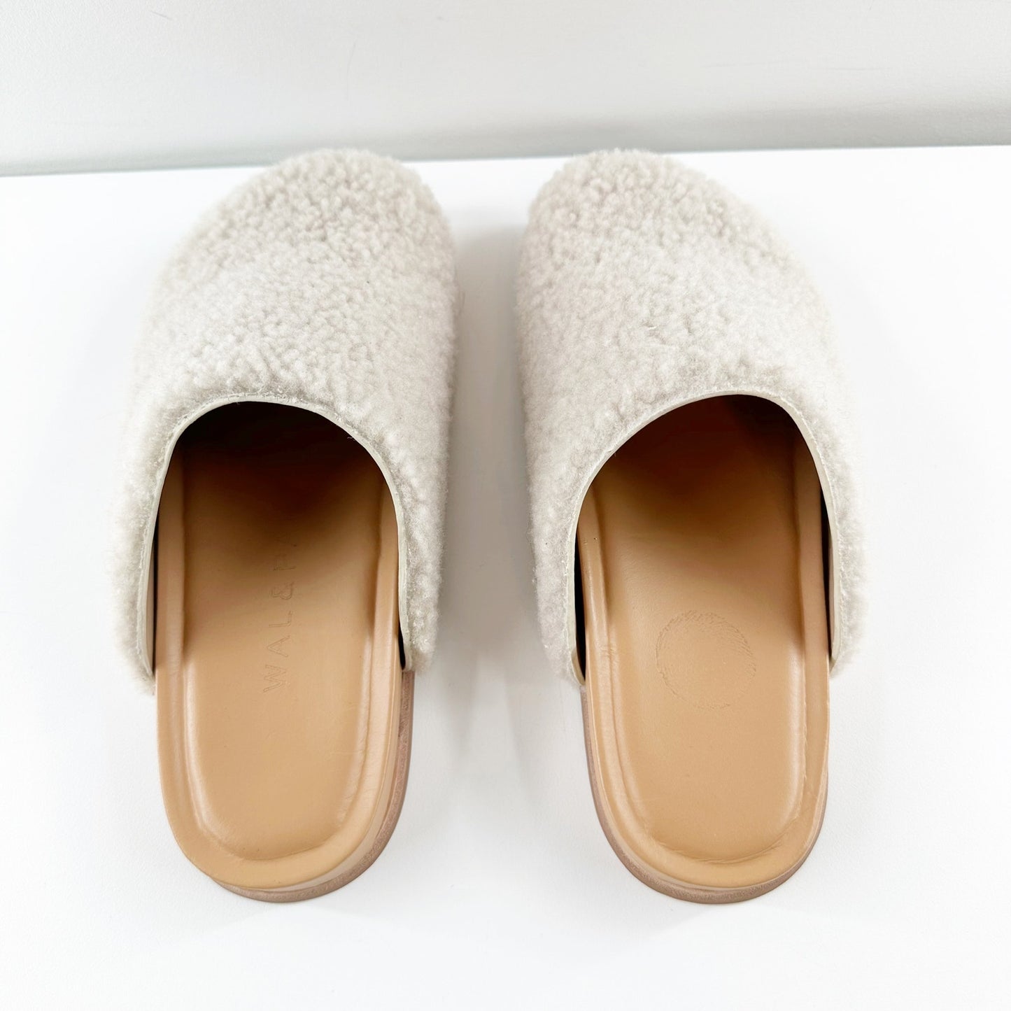 Wal & Pai Ogden Shearling Slip On Round Toe Padded Mules Clog White / Tan 39