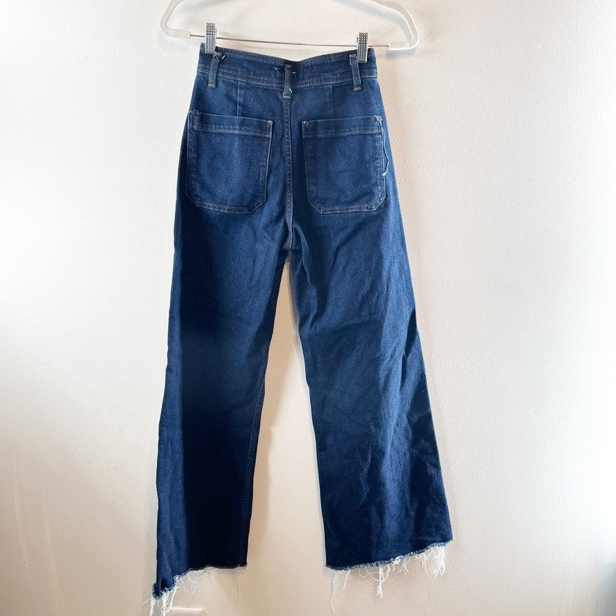 ZARA High Rise Marine Patch Pocket Wide Leg Jeans Blue 2