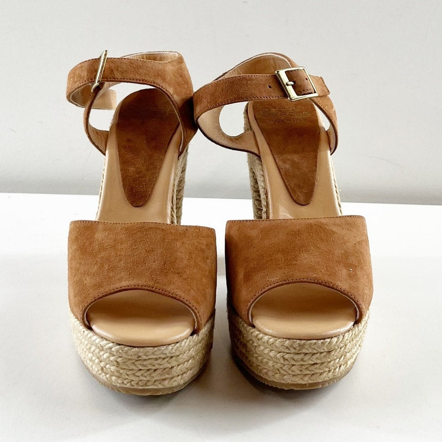 Andre Assous Sasha Suede Espadrille High Heel Sandals Shoes Brown Tan 8