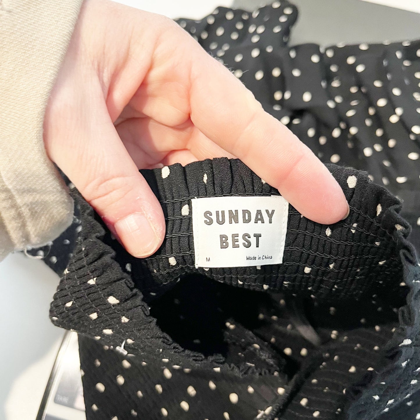 Aritzia Sunday Best Smocked Tiered Ruffle Polka Dot Mini Skirt Black Medium