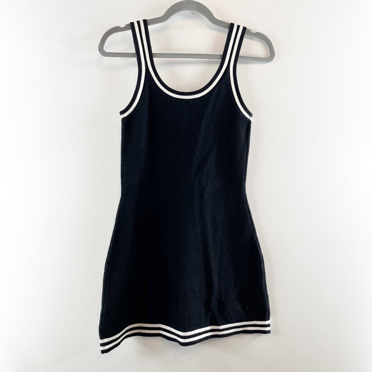 Alo Tennis Club Sweater Knit Mini Dress Black White Small