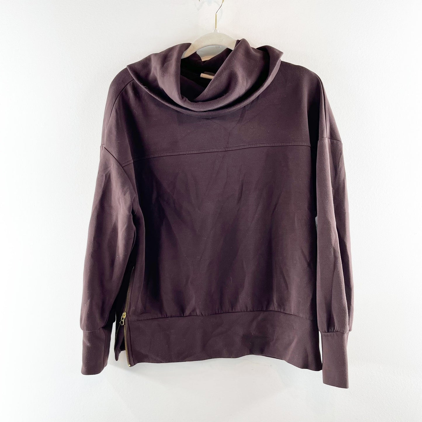 Varley Double Soft Milton Long Sleeve Side Zip Turtleneck Sweatshirt Brown Small