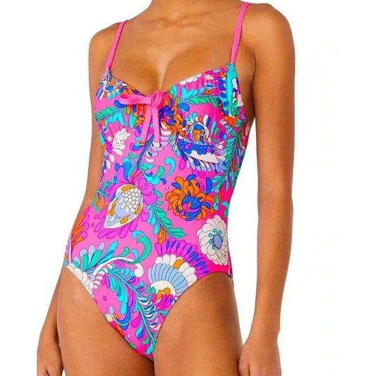 Kate Spade Sea Garden One Piece Underwire Swimsuit Pink XL