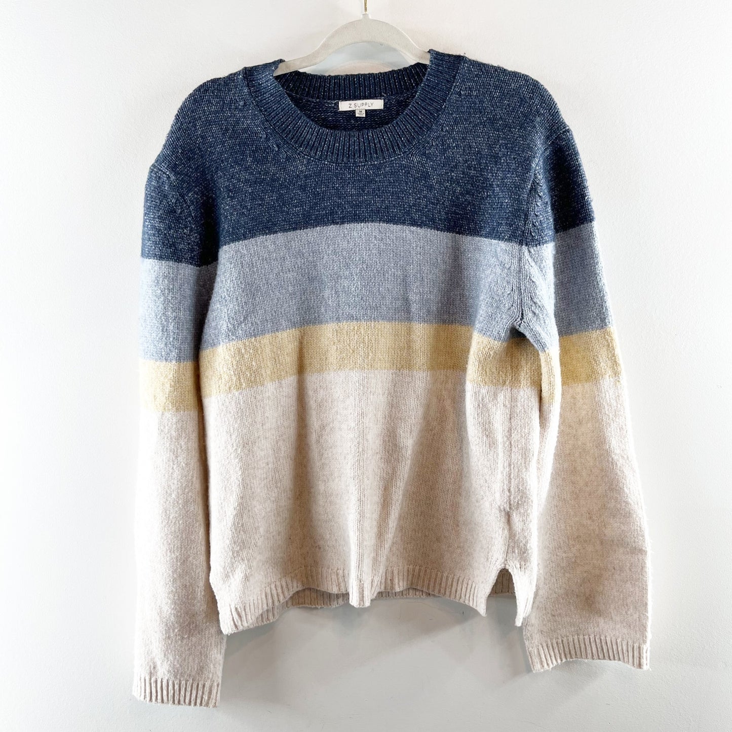 Z Supply Sawyer Striped Crewneck Pullover Sweater Blue Cream Medium