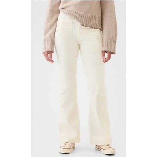 GAP High Rise '70s Flare Patch Pocket Corduroy Pants Birch Cream 8