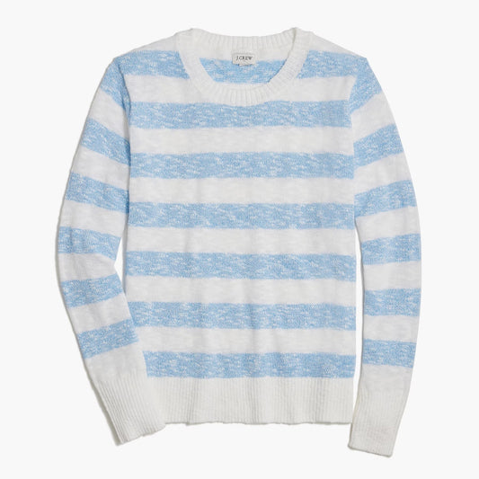 J.Crew Striped Long Sleeve Crewneck Beach Pullover Sweater White Pale Cerulean S