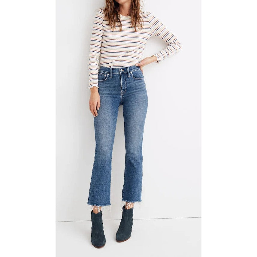 Madewell Cali Mid-Rise Frayed Hem Demi-Bootcut Jeans Fleetwood Wash 27
