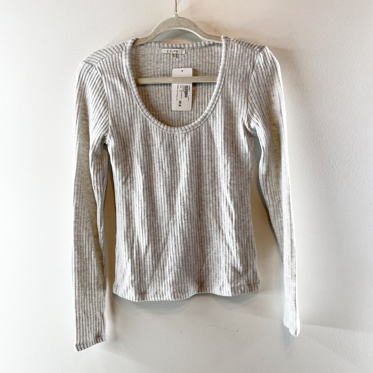 Z Supply Scoopneck Ribbed Long Sleeve Top Heather Gray XS