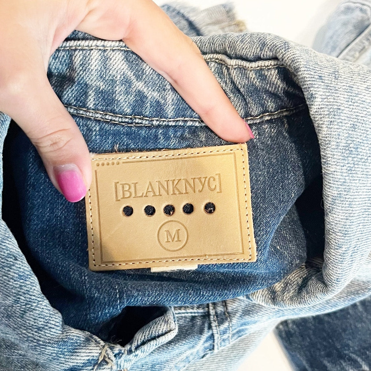 Blank NYC Raw Hem Cotton Jean Denim Trucker Jacket Blue Medium