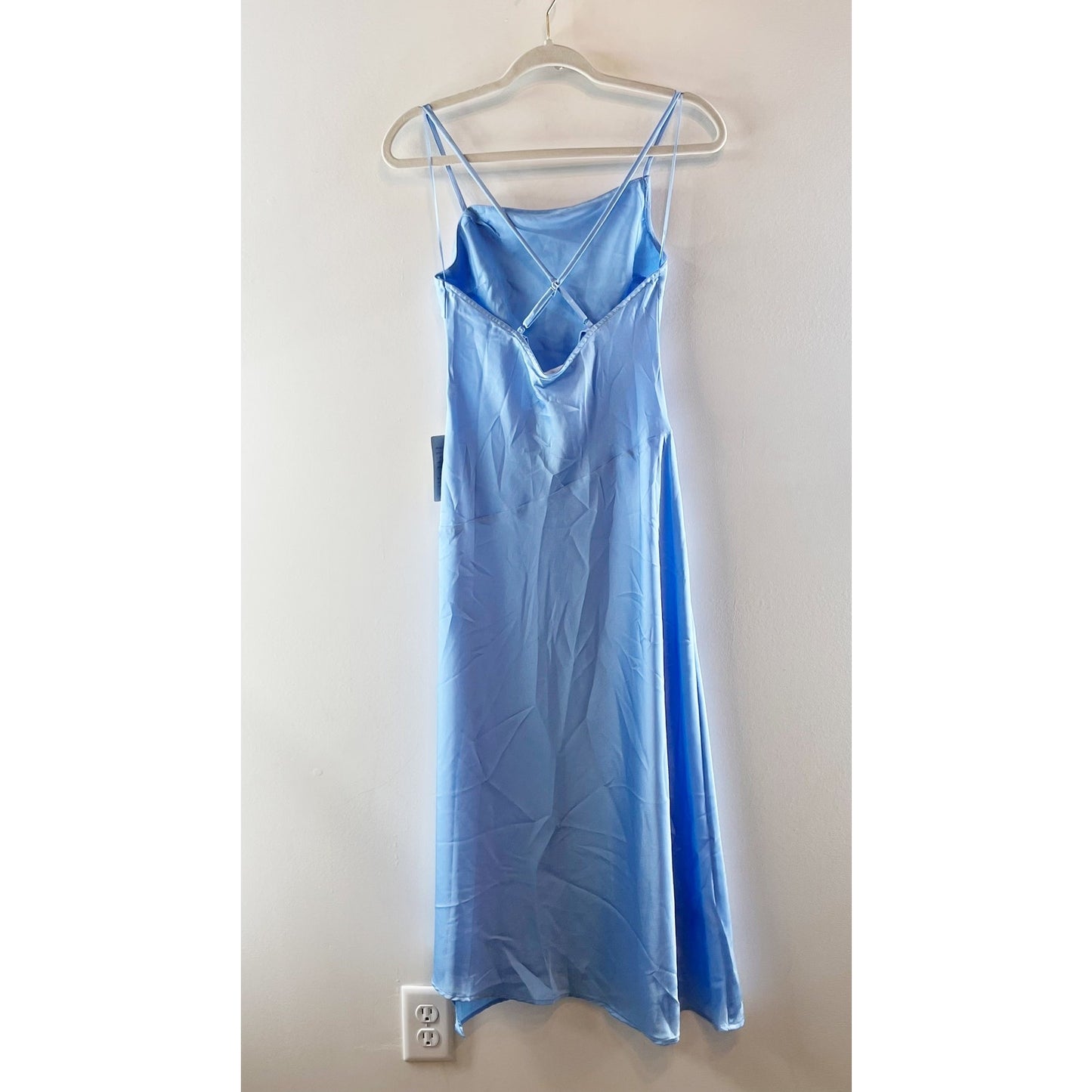 ASTR Midi Satin Gaia Slip Dress in Sky Blue Small