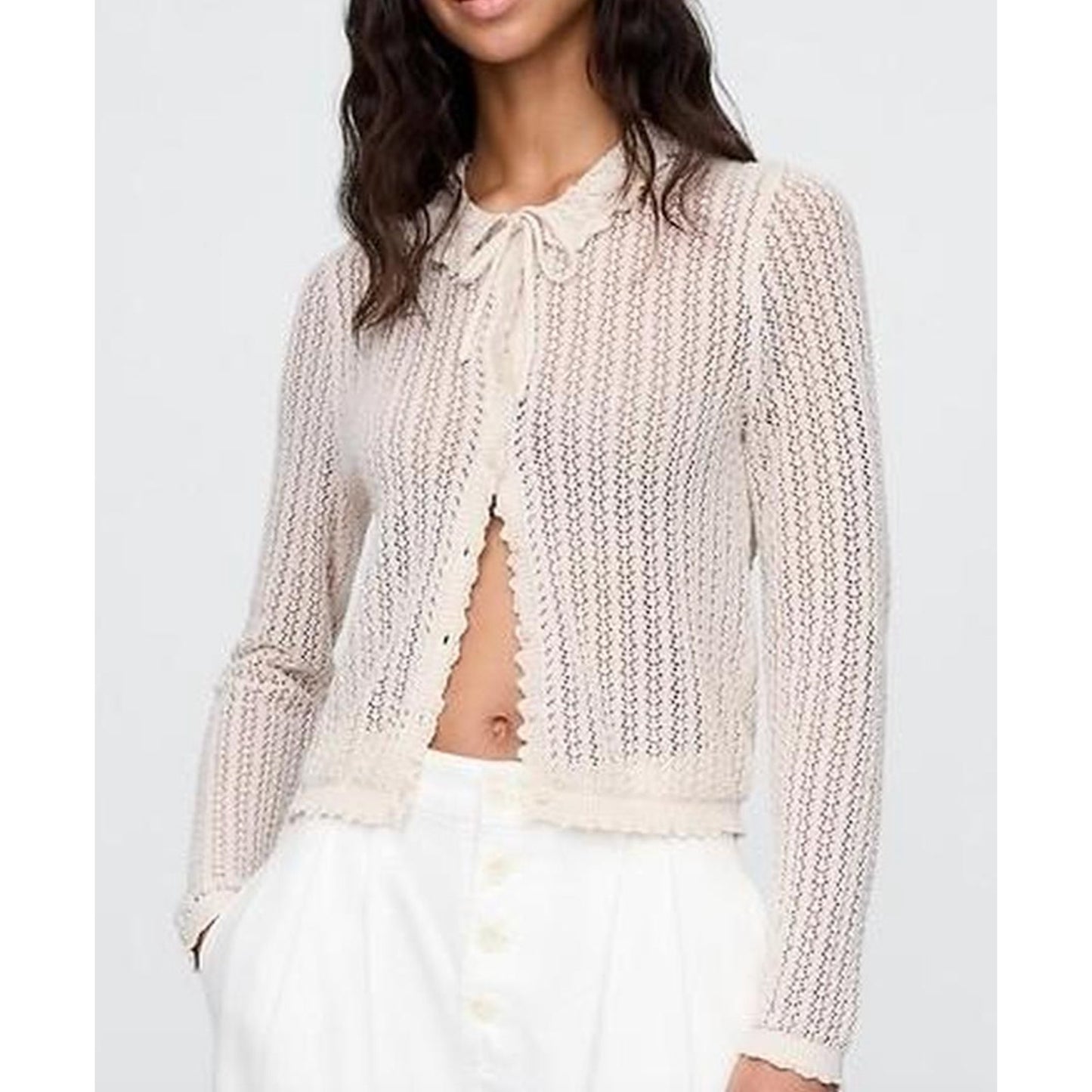 GAP x Doen Long Sleeve Knit Linen Blend Cardigan Sweater Top Cream Small