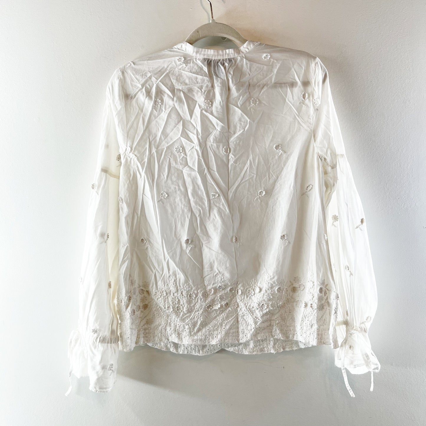 J. Crew Floral Embroidered Cotton Long Sleeve Top Blouse White Small