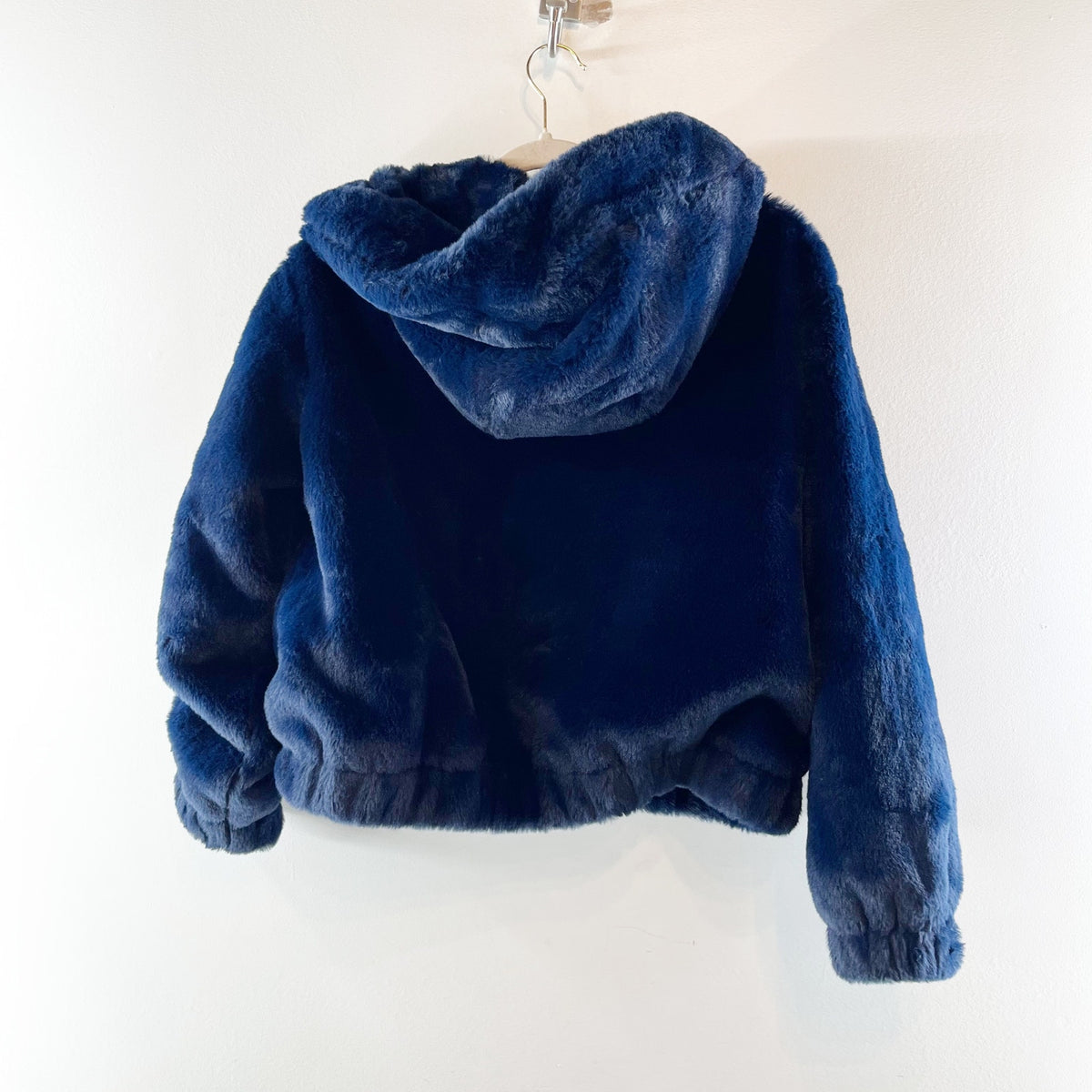 Philosophy Full Zip Hooded Faux Fur Jacket Navy Blue Small
