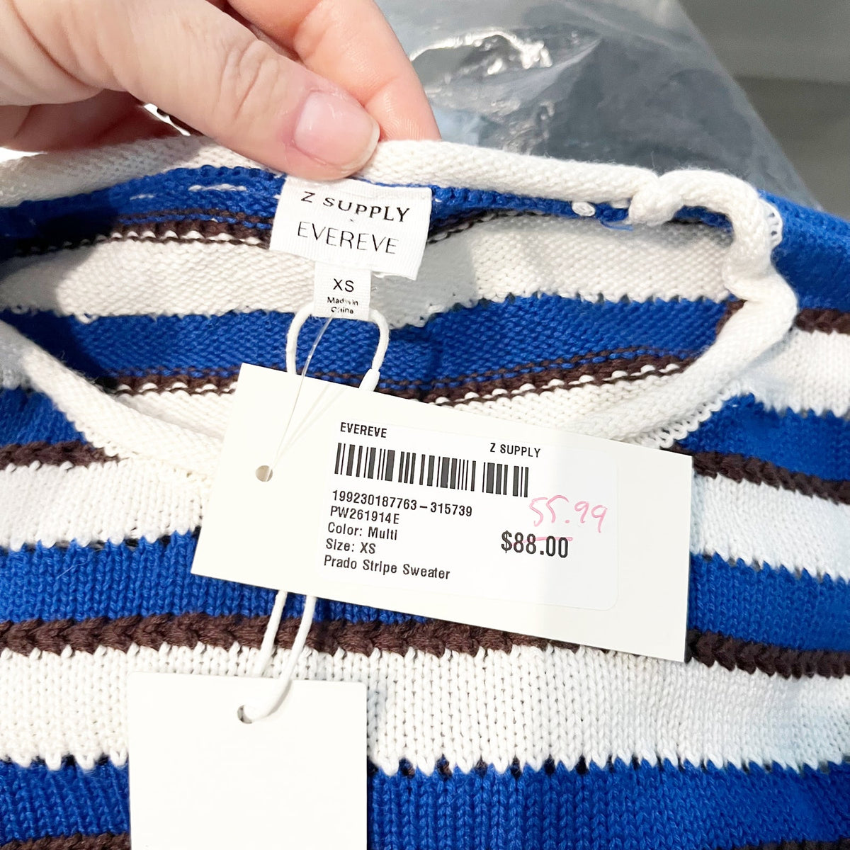 Z Supply x Evereve Prado Striped Crewneck Sweater White Blue XS