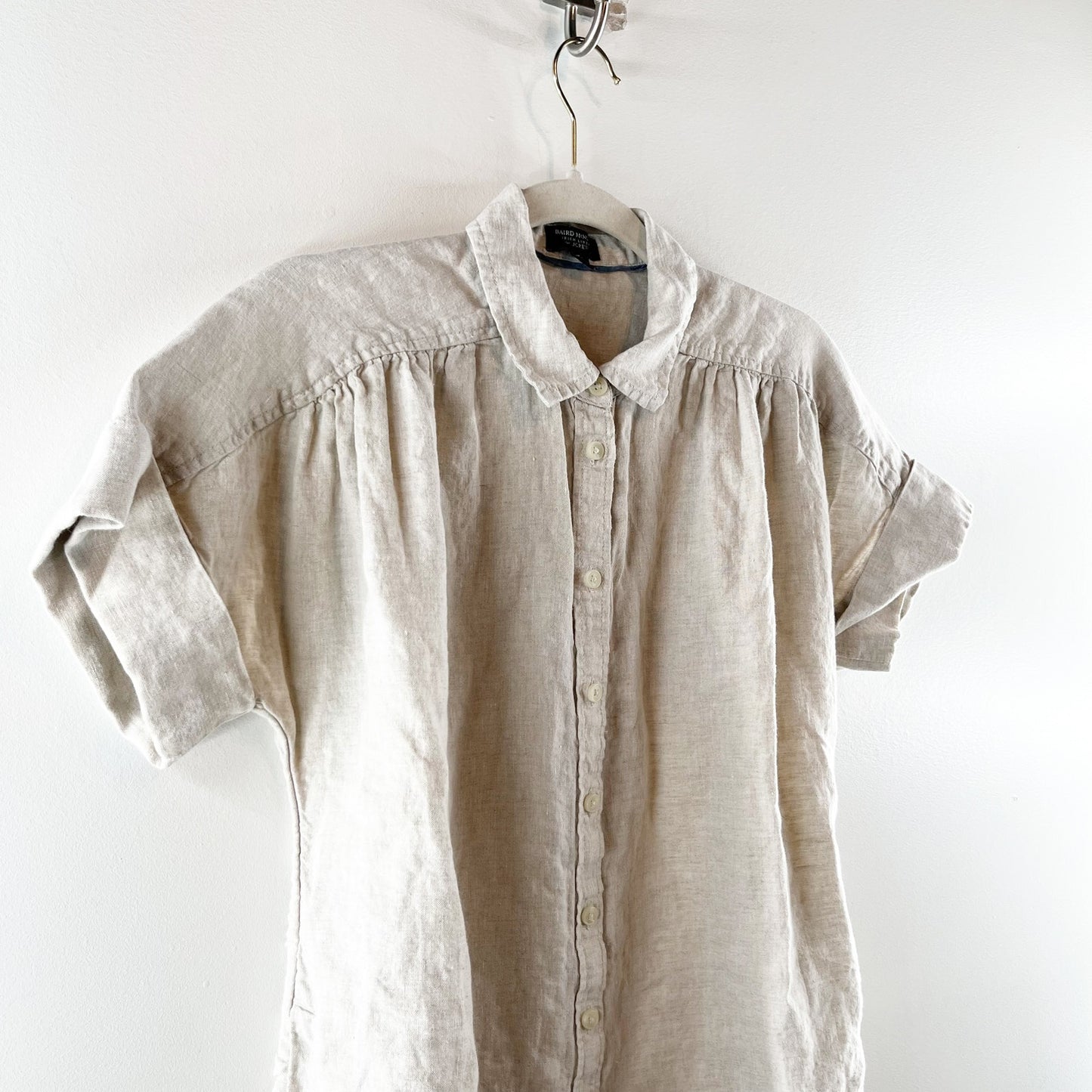 Baird McNutt Irish Linen for J. Crew Relaxed Cuffed Sleeve Shirt Dress Beige M