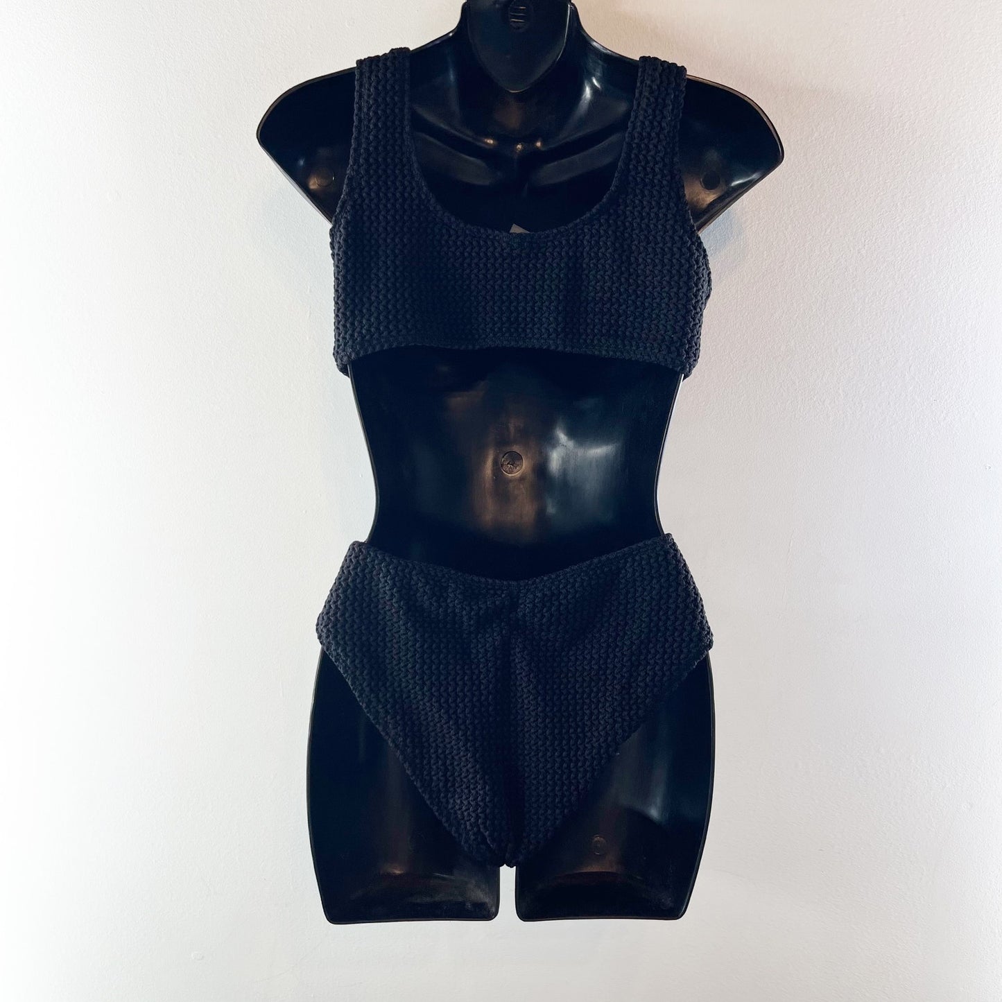 Montce Ky High Cut Faux Tortoise Shell One Piece Swimsuit Black Ribbed XL