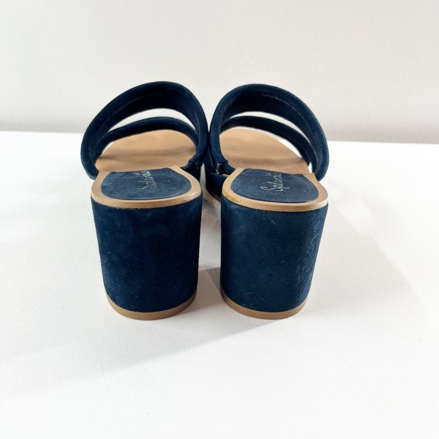 Splendid Ted Strappy Block Heel Cork Sandals Heels Navy Blue 8