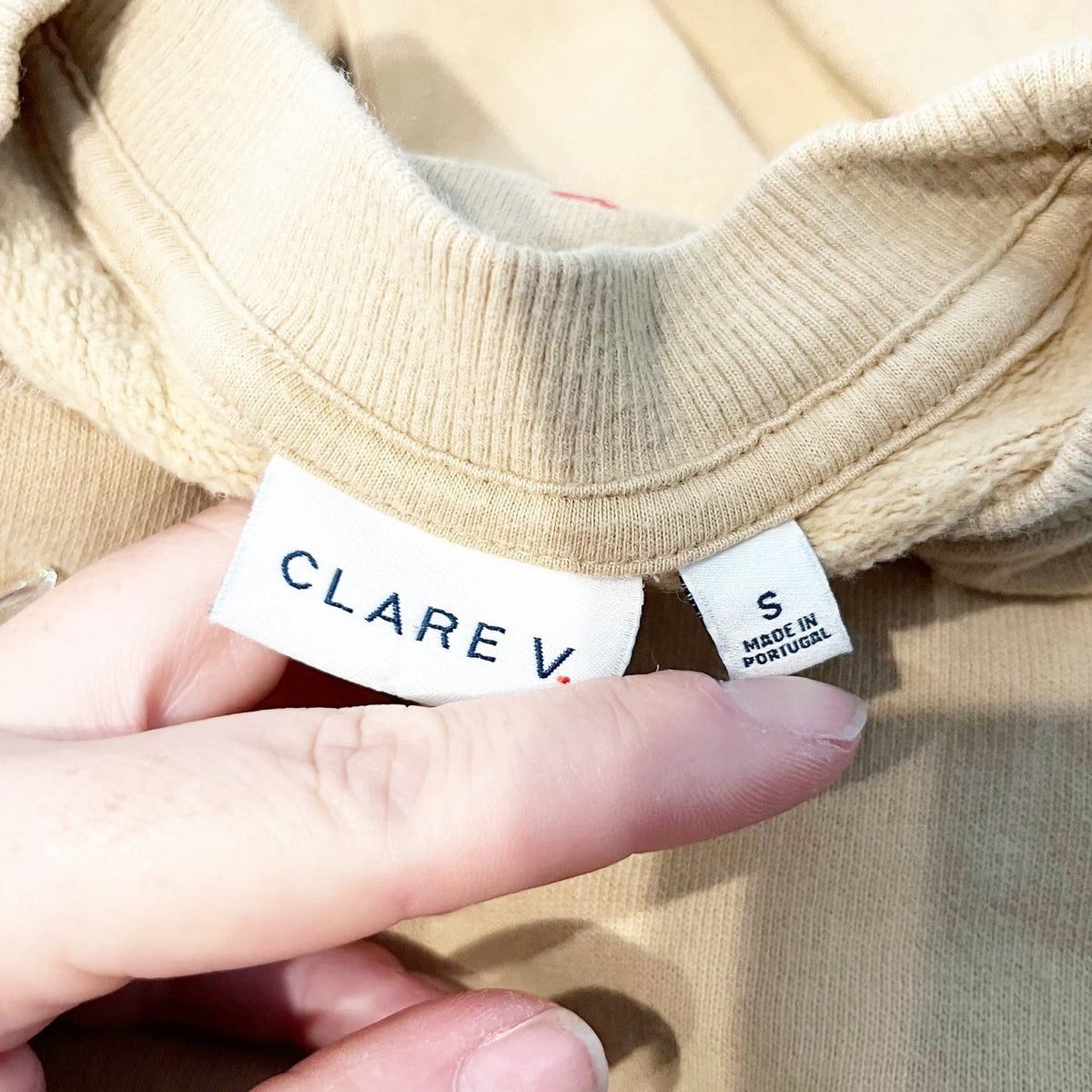 Clare V. Oui Graphic Cotton Crewneck Sweatshirt Tan Green Small