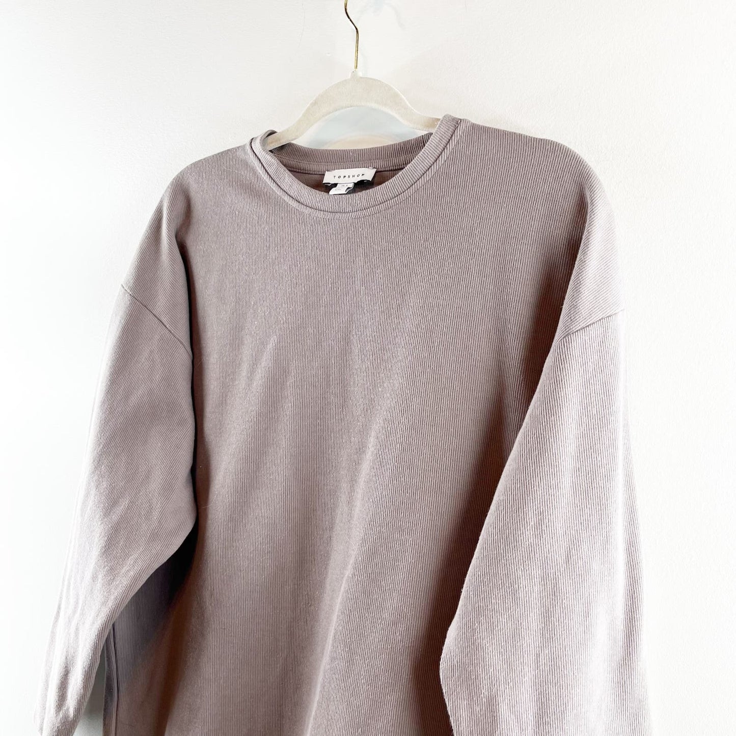 Topshop ASOS Corded Crewneck Long Sleeve T-Shirt Sweatshirt Tan Small