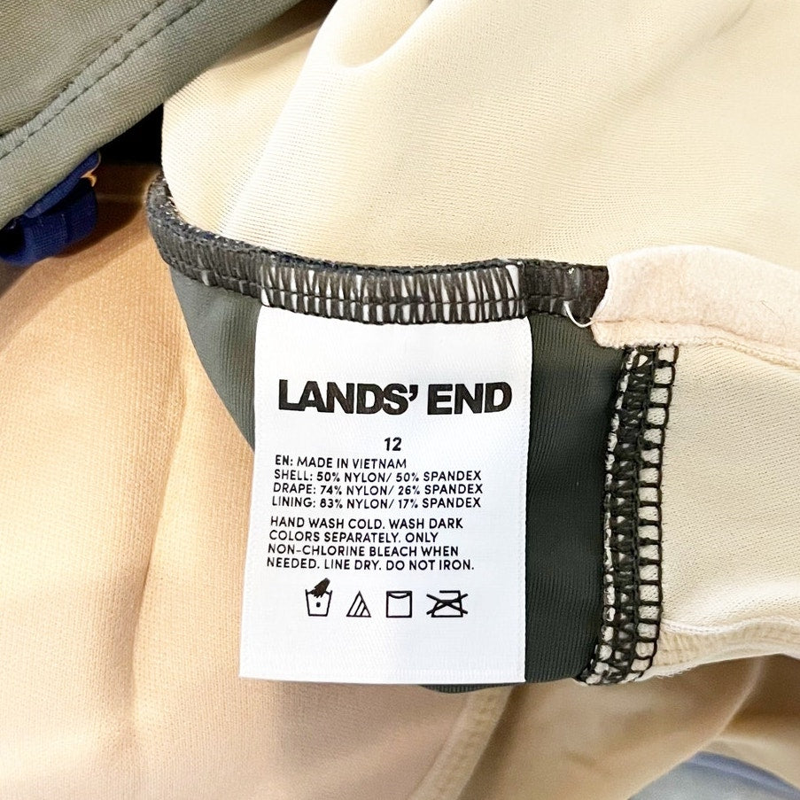 Lands' End Colorblock One Piece Swimsuit Blue Green 12