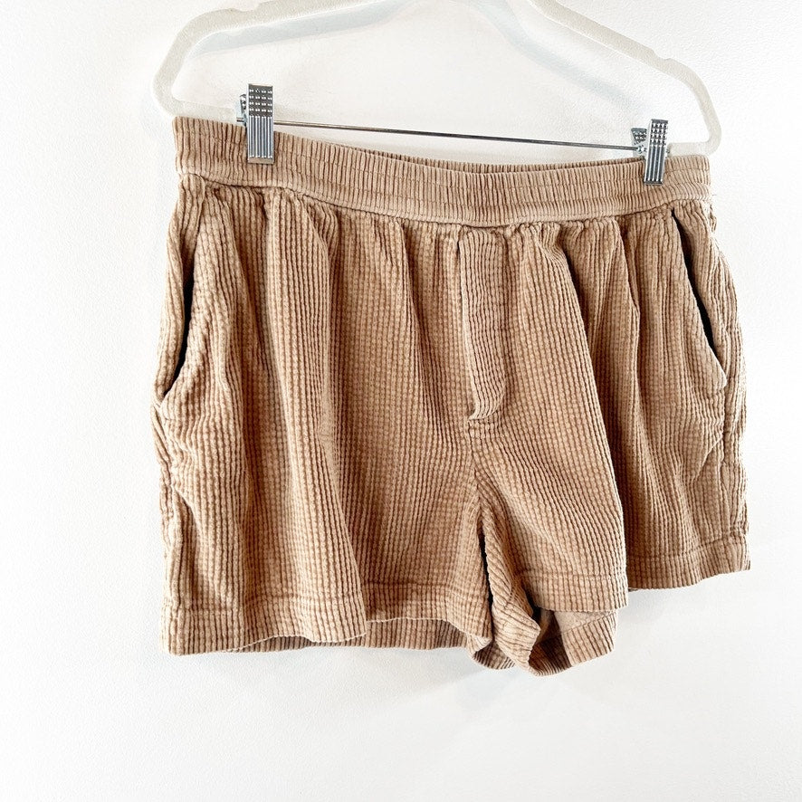 Aerie Corduroy Pull On Elastic Waist Boxer Style Shorts Brown Large