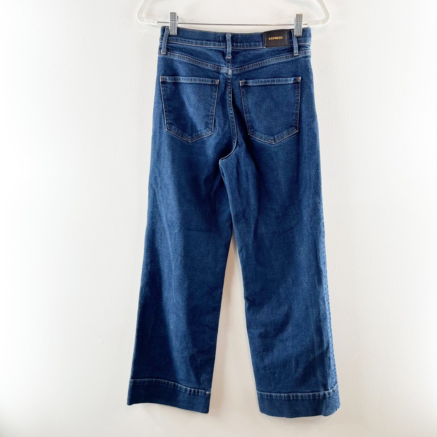 Express High Rise Wide Leg Trouser Jeans Dark Wash Blue 4 Petite