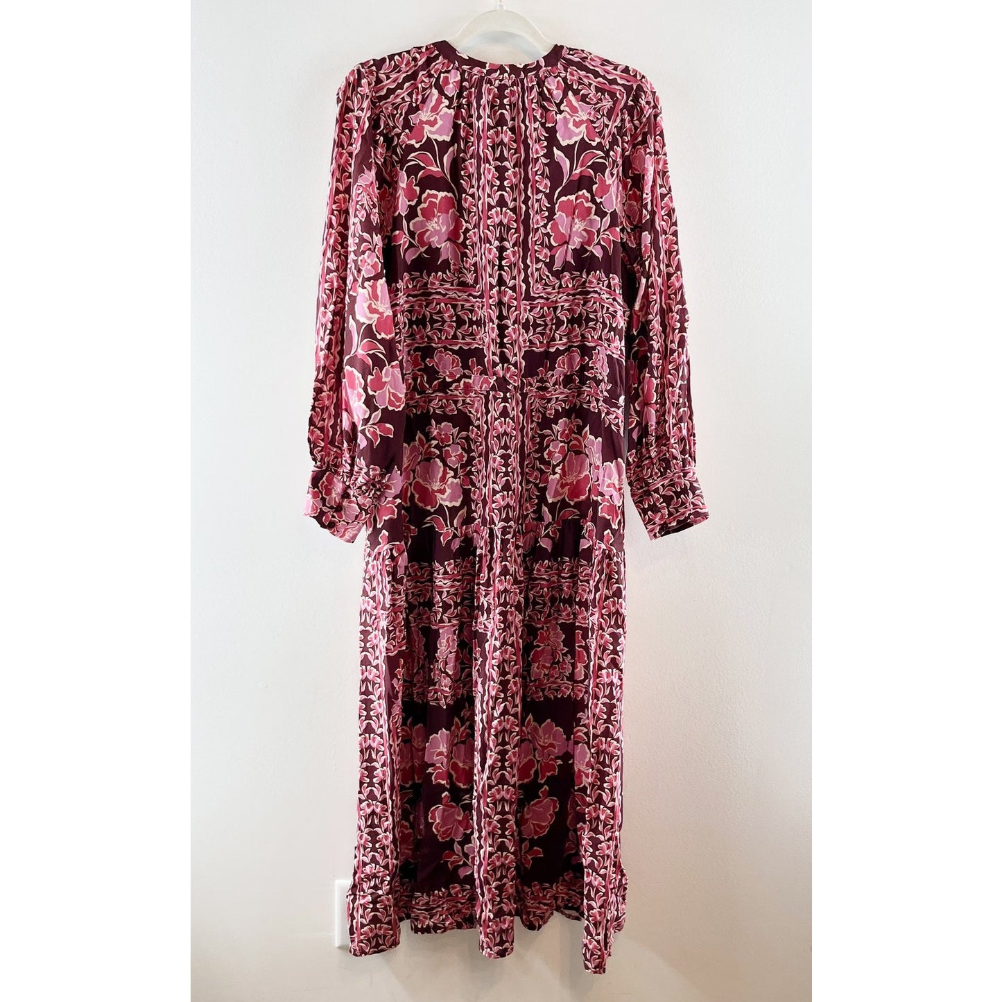 Greylin Petra Scarf Print Button Down Long Sleeve Midi Dress Maroon Purple Large