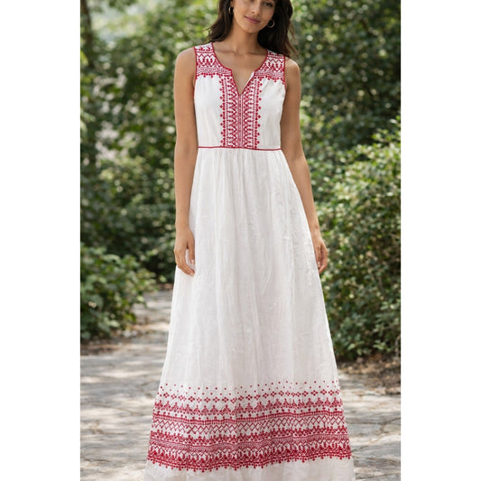 Vineyard Vines Sleeveless Embroidered Maxi Sundress Dress White Red 10