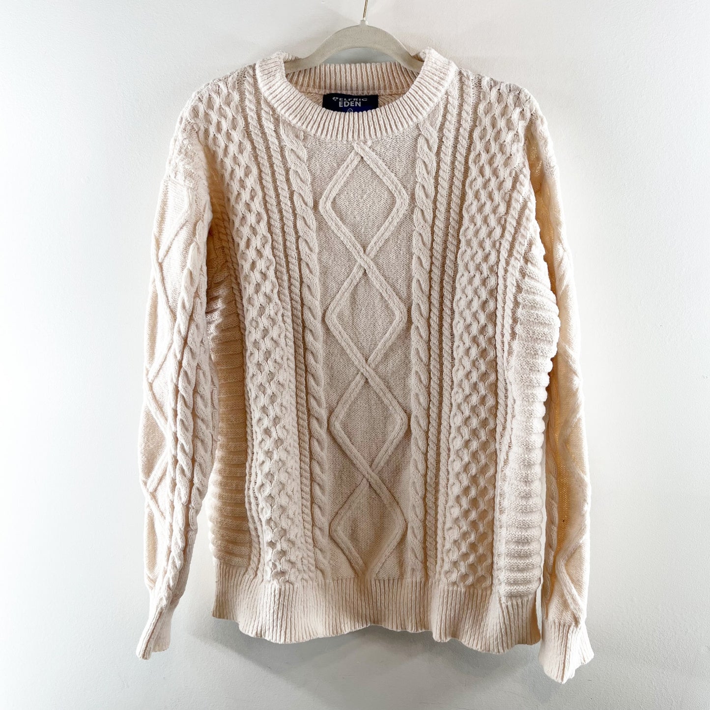 Aelfric Eden Crewneck Long Sleeve Cable Knit Sweater Ivory Cream XL