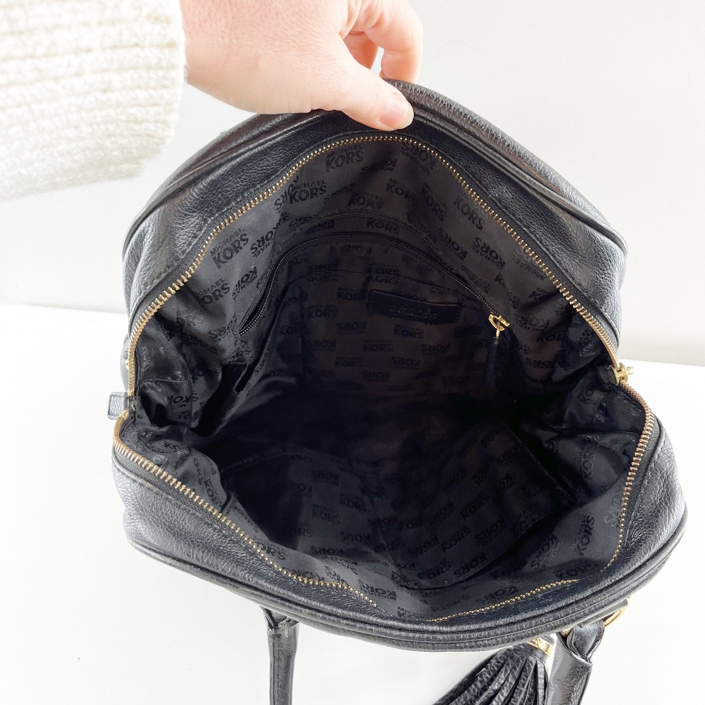 Michael Kors Knox Tassel Satchel Leather Purse Bag Black