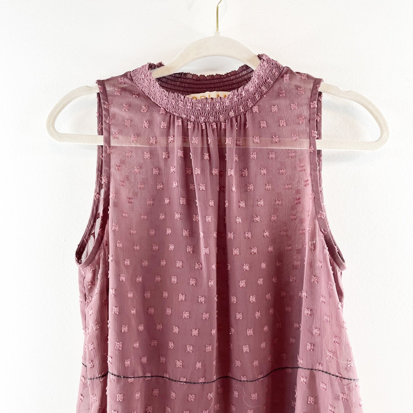 Dolan by Anthropologie Ida Sleeveless Smocked Mock Neck Blouse Top Maroon XS