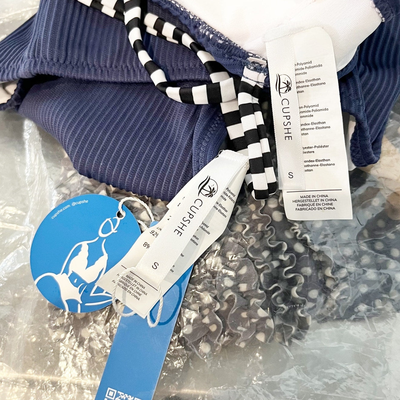 Cupshe Ribbed Two Piece Matching Bikini Set Swimsuit Blue Small