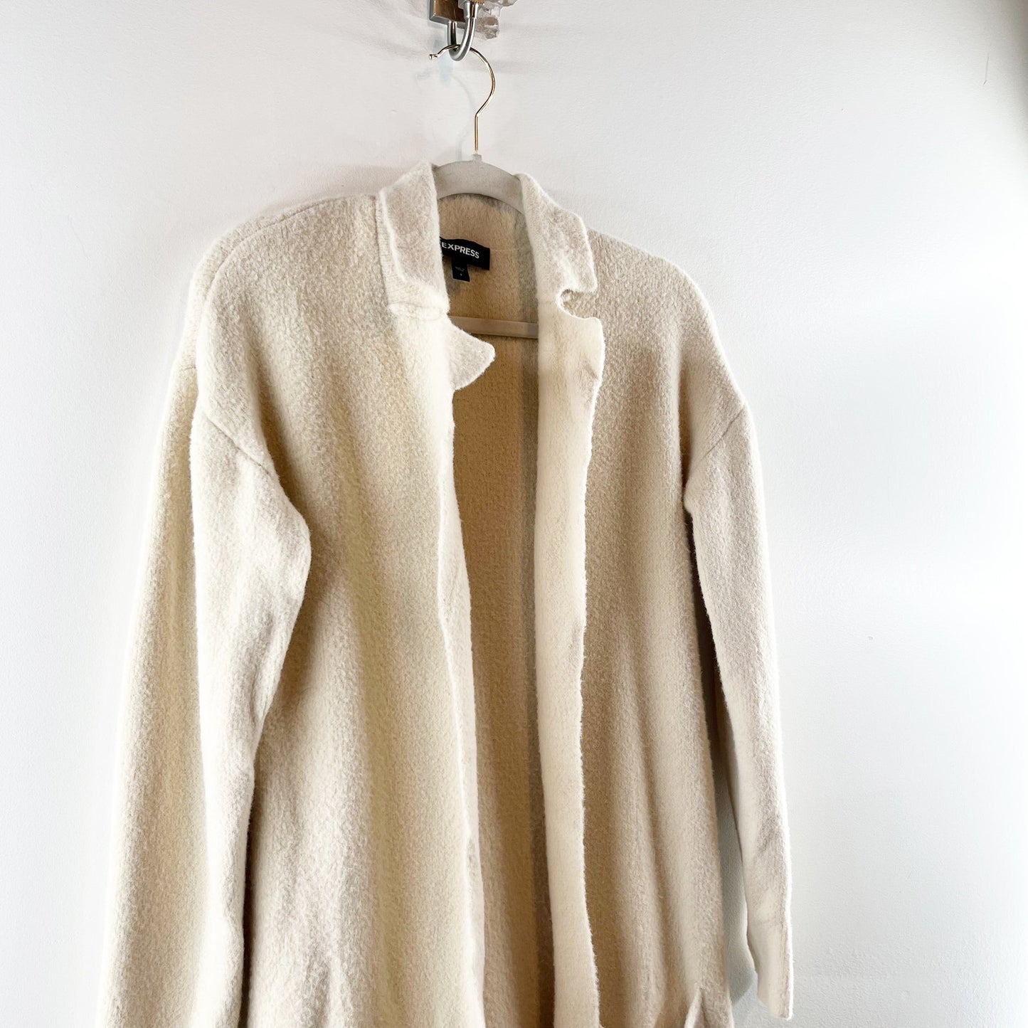 Express Notch Collar Cardigan Coatigan Long Maxi Duster Sweater Coat Cream Small