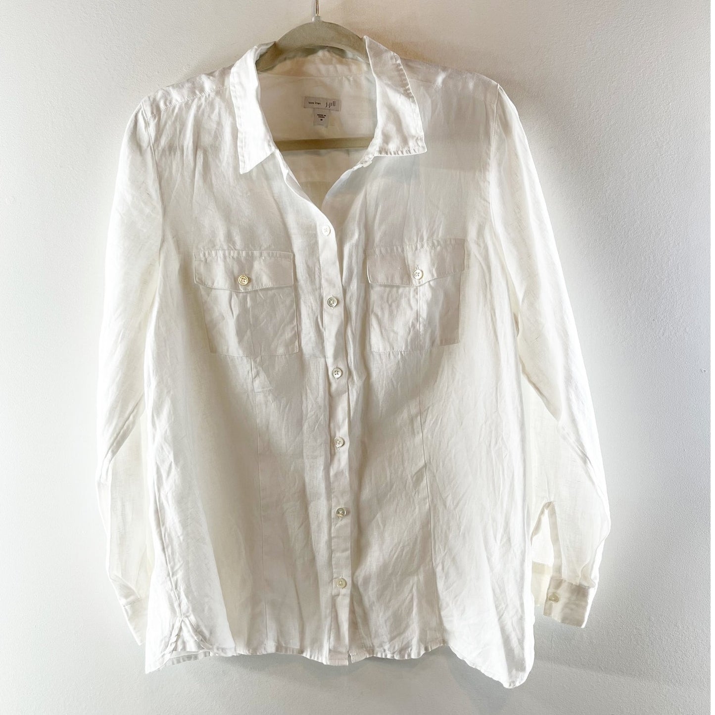 J. Jill 100% Linen Long Sleeve Button Down Shirt White Medium