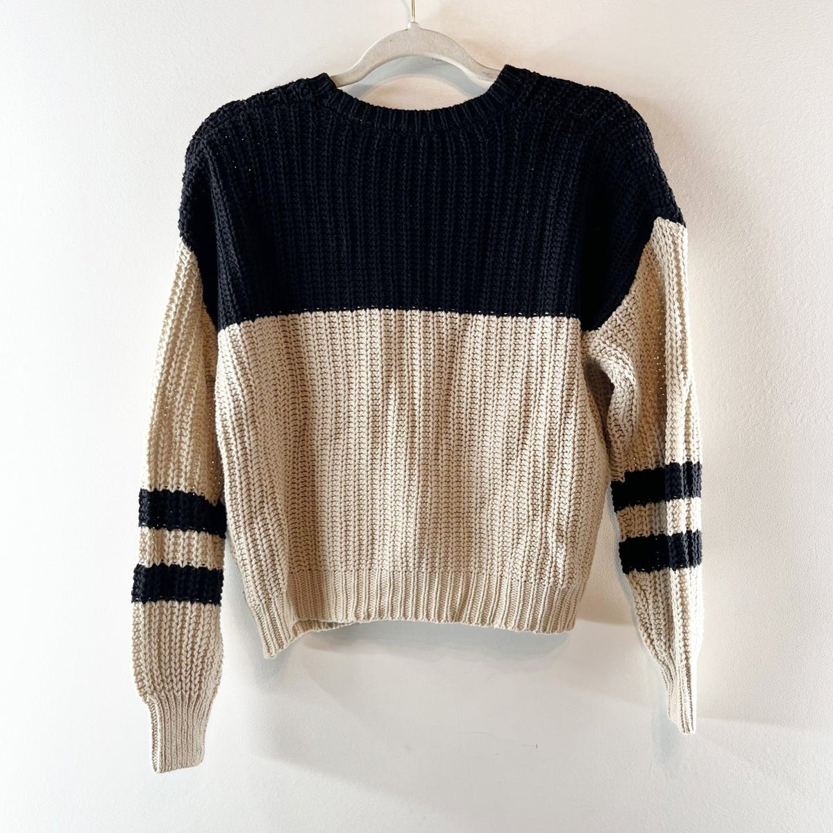 Z Supply Lyndon Color Block Crewneck Knit Sweater XS Cream Black