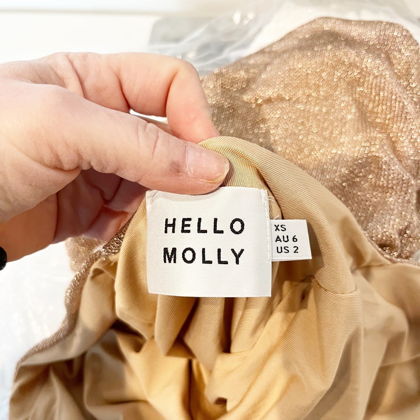 Hello Molly Slinky Low Back Shimmer Metallic Bodycon Mini Dress Gold 2