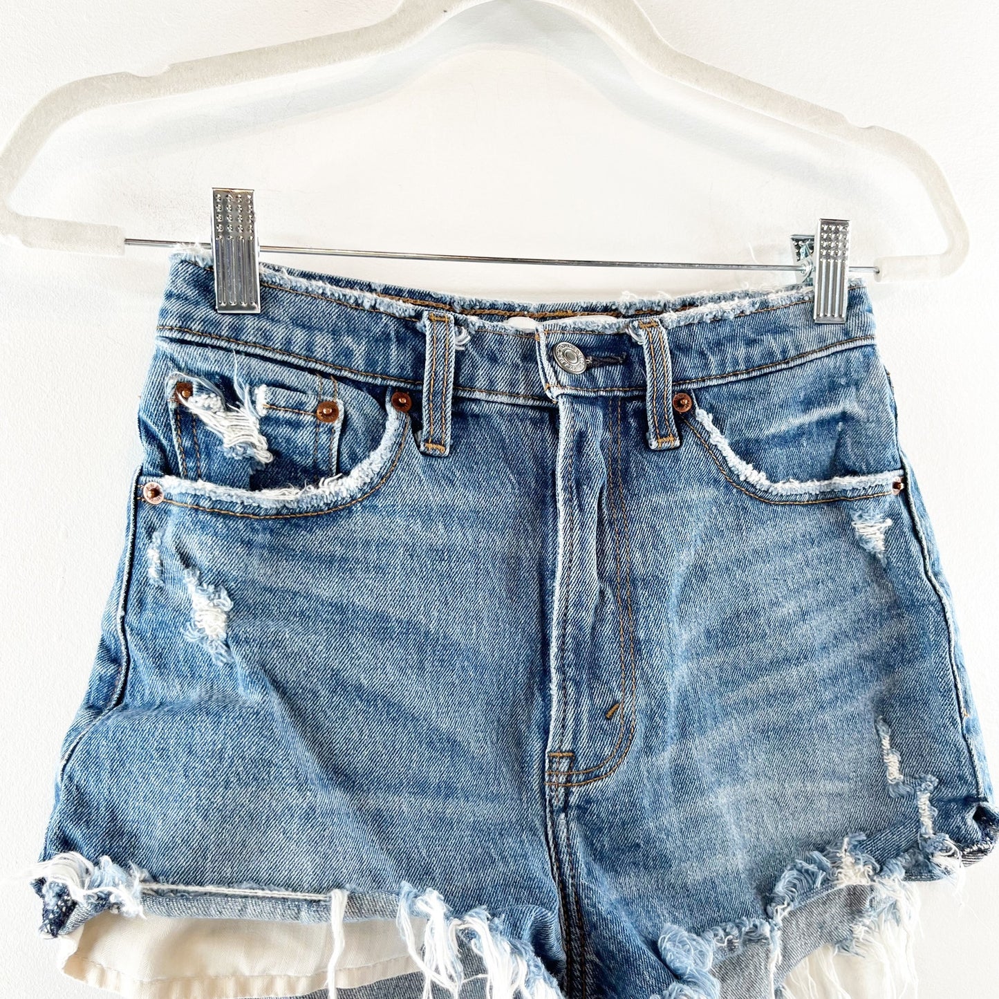 Abercrombie & Fitch High Rise Distressed Curve Love Mom Shorts Blue 25 / 0