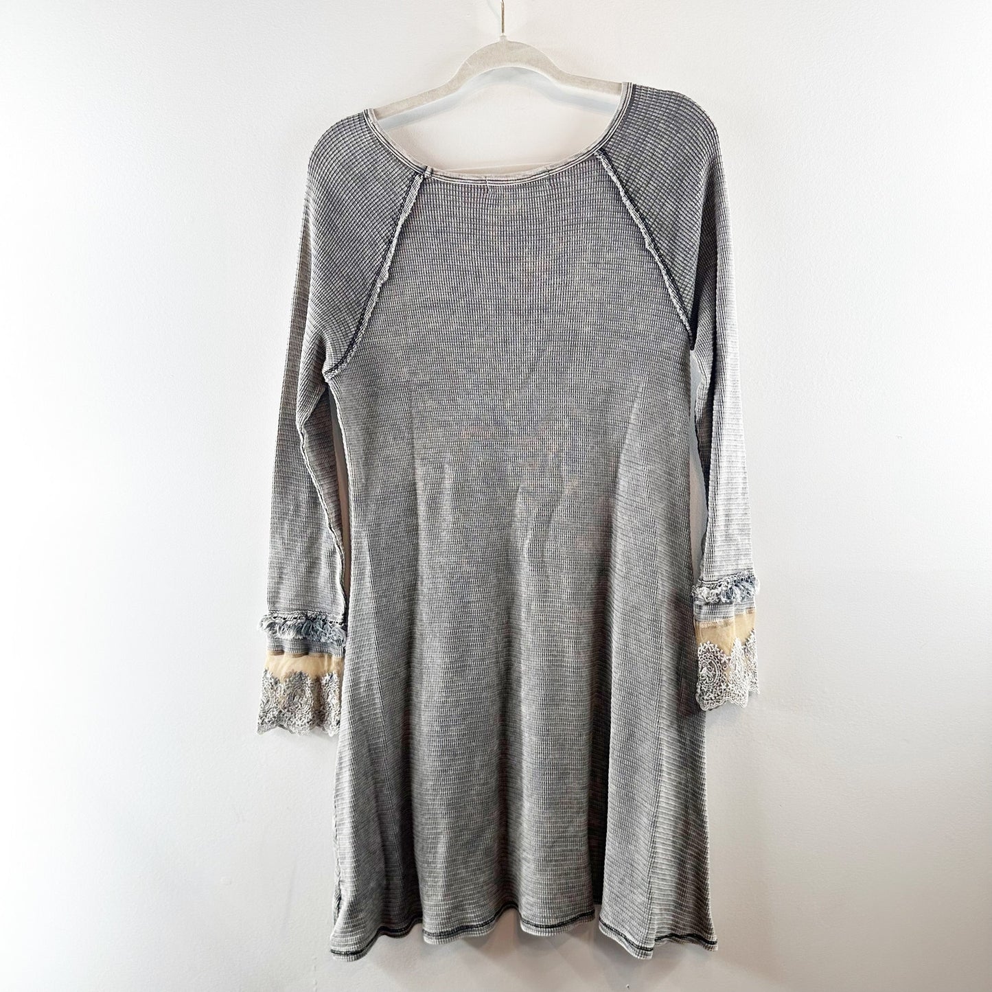 ABLE Thermal Waffle Knit Scoopneck Tunic Long Sleeve Top Mineral Gray Small