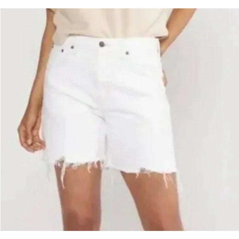 Etica High Rise Raw Hem Skylar Denim Cutoff Jean Denim Shorts Cream White 27