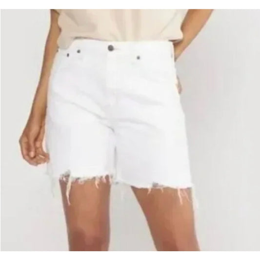 Etica High Rise Raw Hem Skylar Denim Cutoff Jean Denim Shorts Cream White 27