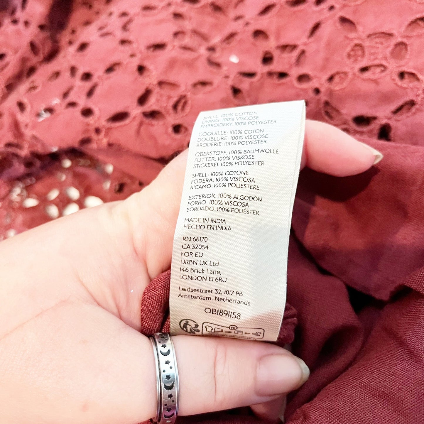 Free People Perfect Storm Long Sleeve Smocked Eyelet Midi Dress Maroon Medium