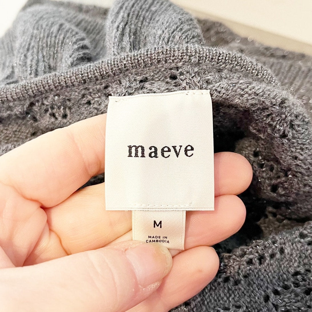 Maeve Anthropologie Wool Blend Pointelle Cardigan Sweater Carbon Gray Medium