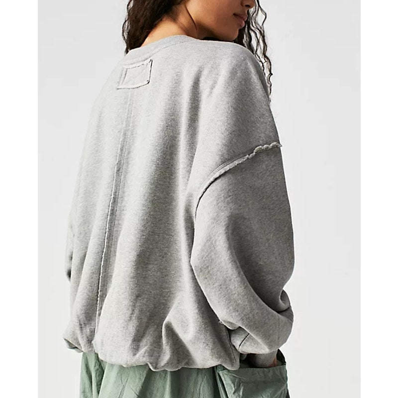 Free People Bubble Up Dropped Shoulder Oversized Pullover Sweatshirt Gray Medium